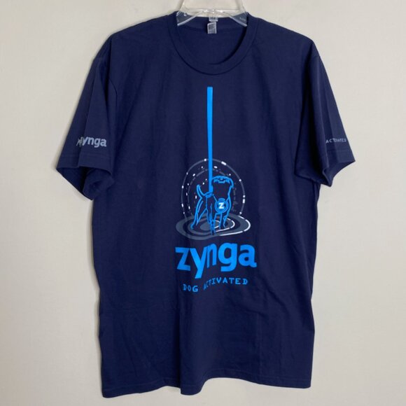 NEW RARE Zynga T-shirt Blue *DOG ACTIVATED* Glow In The Dark Sz L - Picture 2 of 12